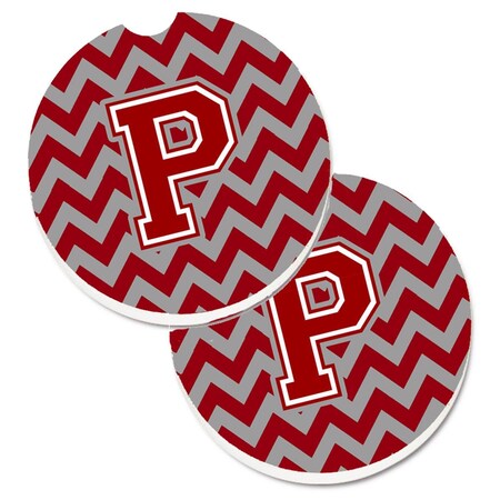 Carolines Treasures Letter P Chevron Maroon and White  Cup Holder Car Coaster, PK2 CJ1049-PCARC